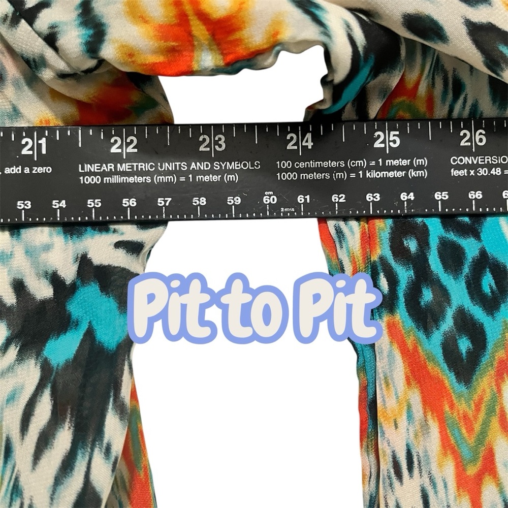 New Direction Medium Long Sleeve Multicolor Sheer Blouse V Neck Stretch - Picture 8 of 9